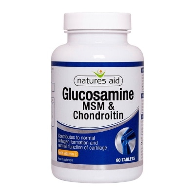 NATURES AID Glucosamine 500mg MSM 500mg + Chondroitin 100mg (with Vit C) 90s