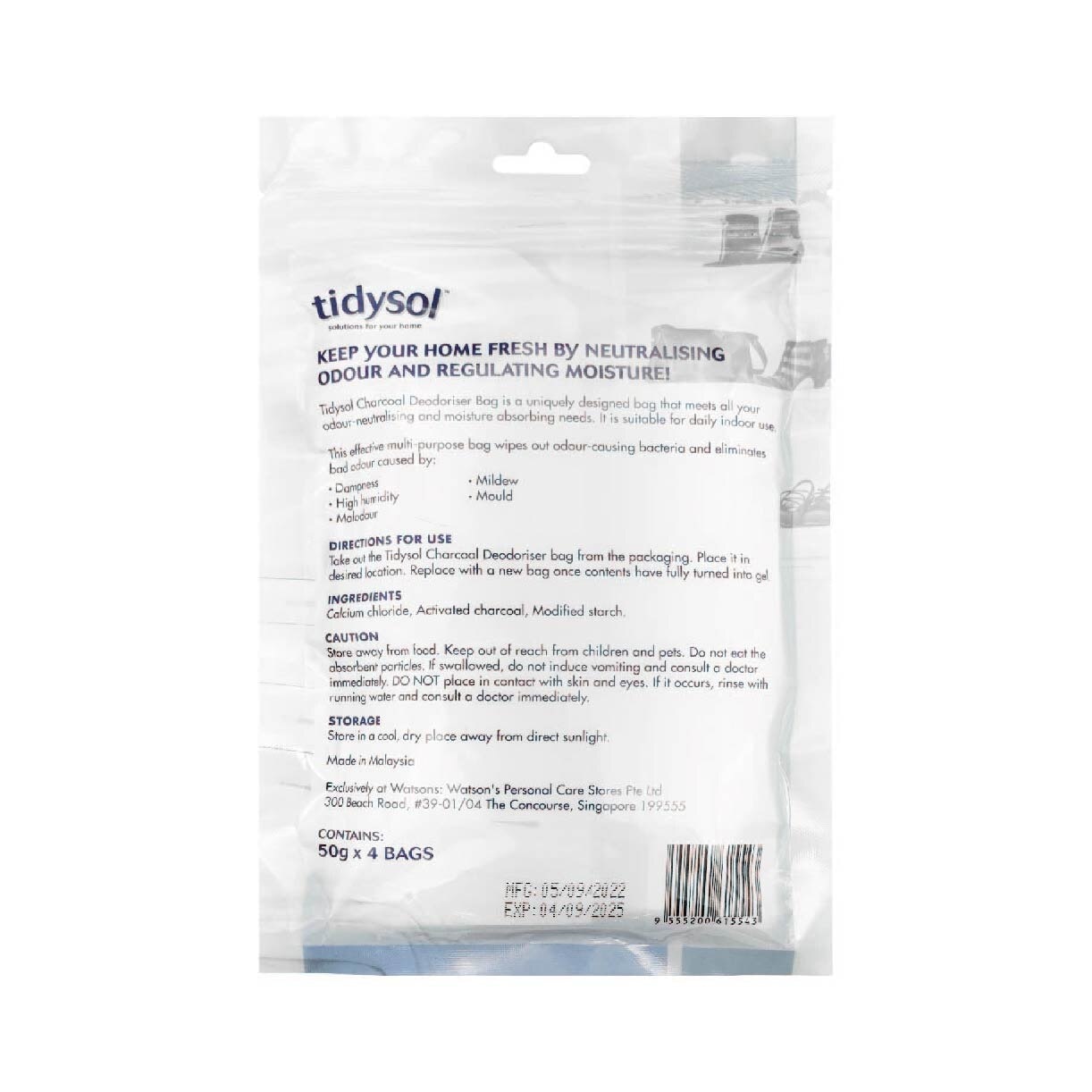 Tidysol Charcoal Deodoriser Bag (Odour and Moisture Absorber) 50g x 4s<BR>