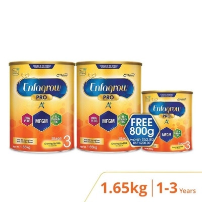 ENFAGROW PRO A+ Stage 3 Milk Powder Formula For Children Dha+ 1 to 3 Year Old Promo Pack (1650g x 2s + 800g)