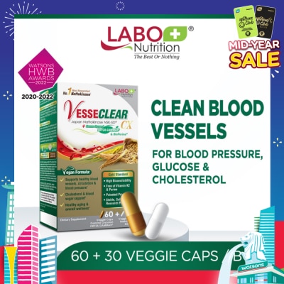 LABO NUTRITION VesseClear CX Dietary Supplement Veggie Capsule (For Blood Pressure, Glucose & Cholesterol) 90s