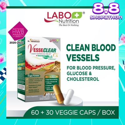 LABO NUTRITION VesseClear CX Dietary Supplement Veggie Capsule (For Blood Pressure, Glucose & Cholesterol) 90s