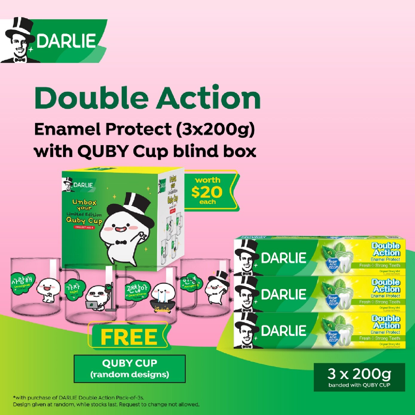 DARLIE Double Action Enamel Protect Toothpaste 200g x 3s + Quby